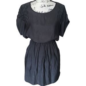 EXPRESS dark gray cinch waist jeweled dress XS‎